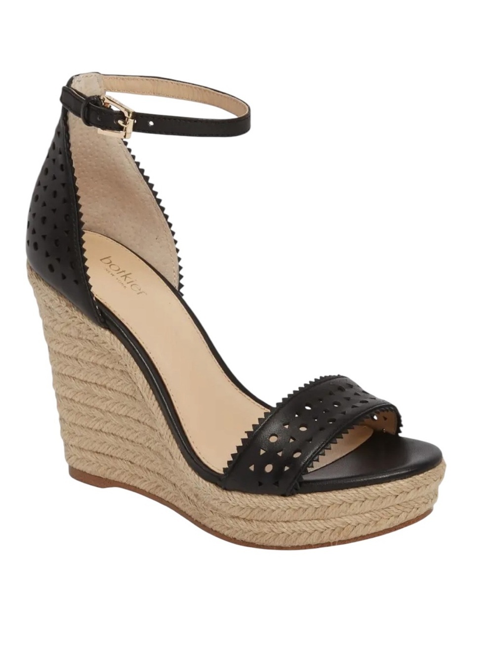Botkier Jamie Espadrille Wedge Platform Sandals Black Leather 7M NEW
